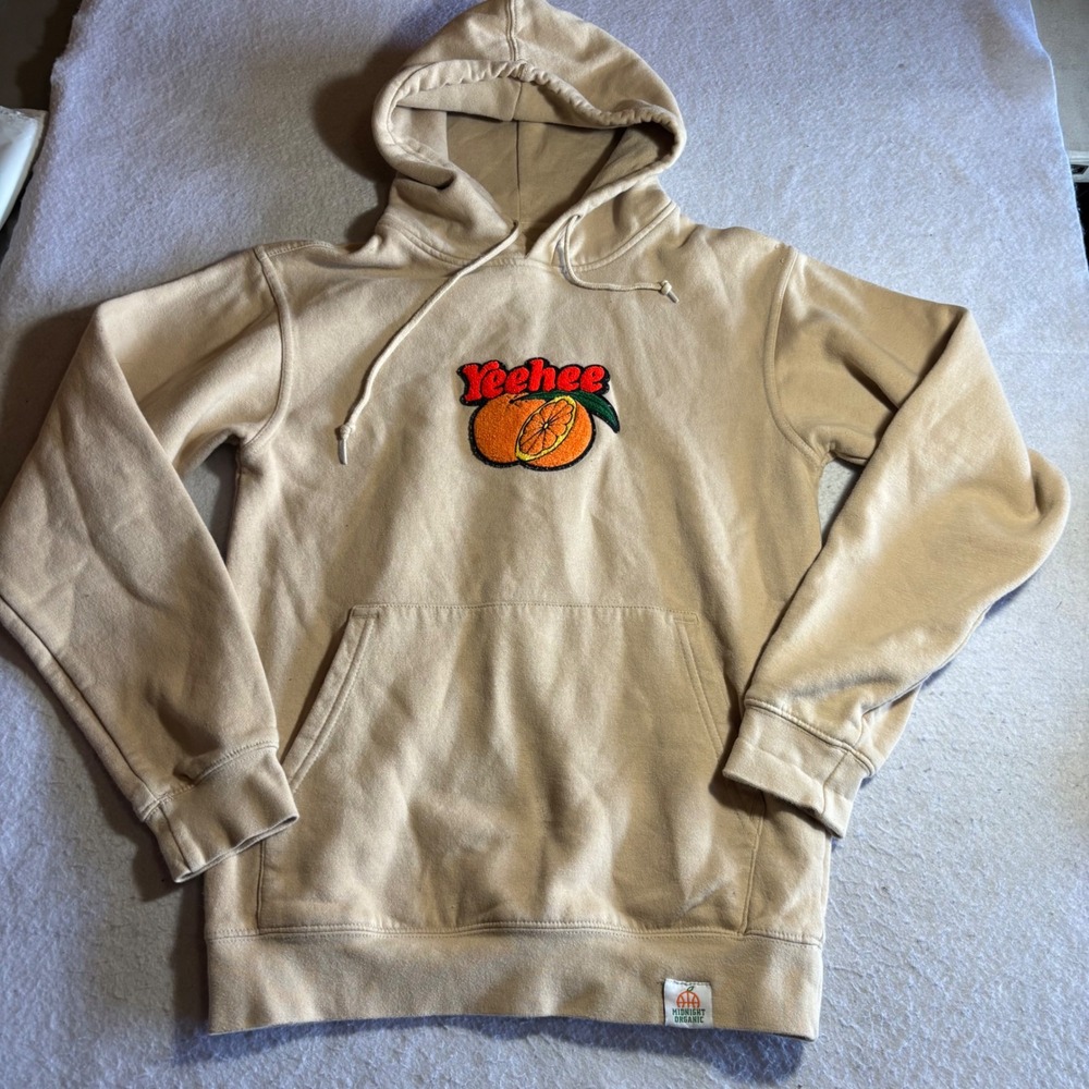 Midnight Organic Yeehee Orange Chenille Patch Hoodie Tan Mens Small Larry June